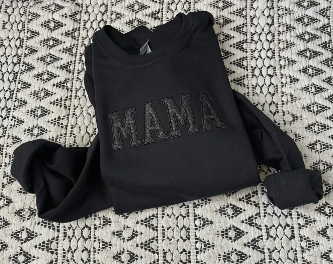 Black On Black Glitter Mama Embroidered Sweatshirt