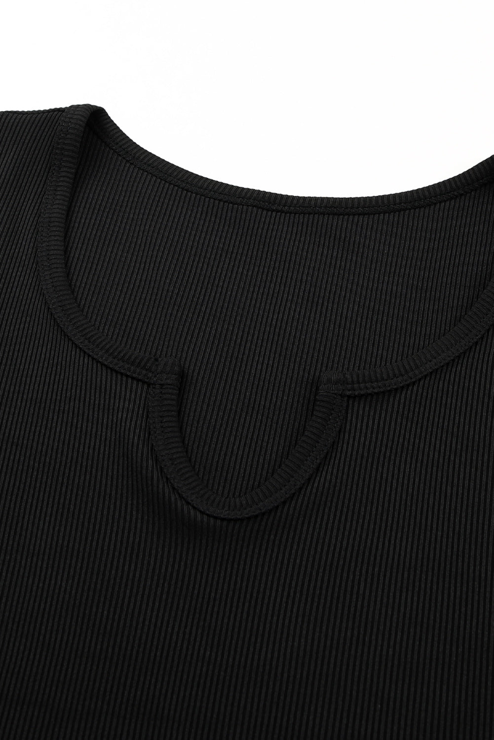 Black Split Neck Ribbed Knit Tank Top