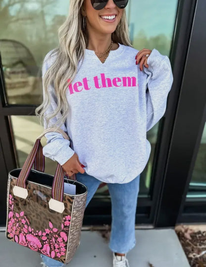 PRE OREDER-Let Them Ash Gray Split Neck Graphic Crewneck